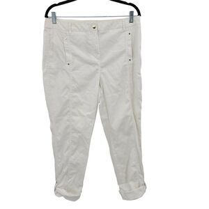 Chico's Pants M White Ankle Stretch High Rise Roll Tab Flat Back Athleisure‎